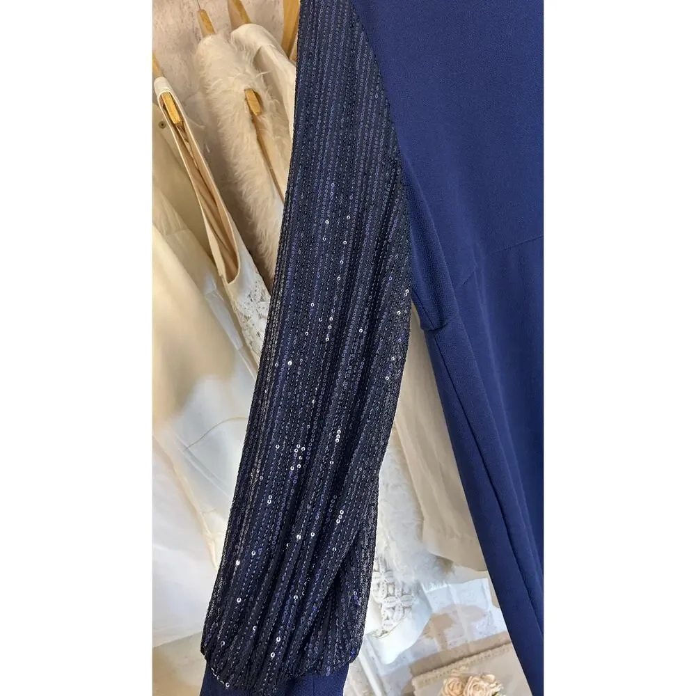 Emery Rose Women's Size 5XL Navy Sequin Sleeve Sheath Knee Length Dress #0421 - Picture 6 of 14